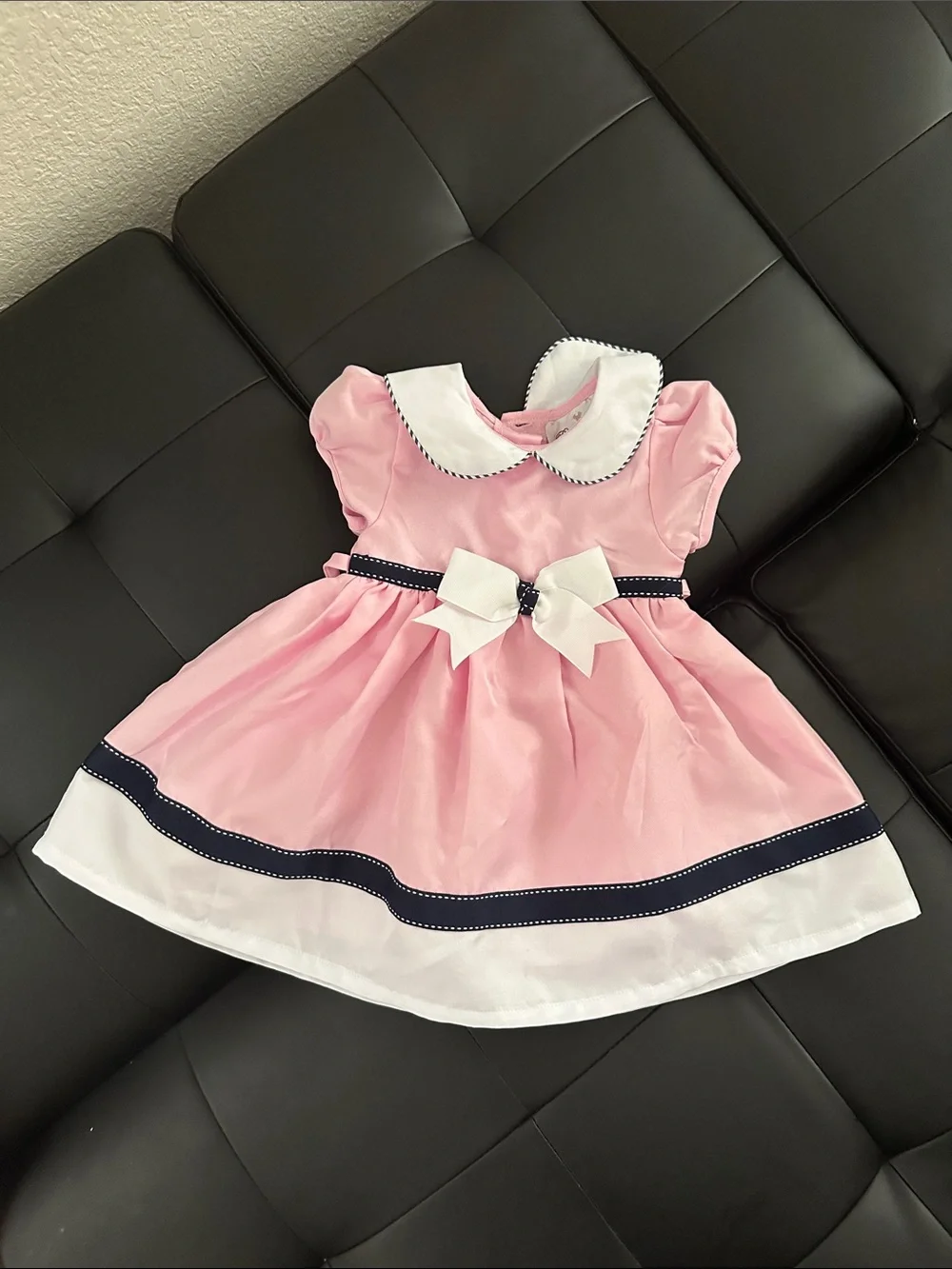 Rare Editions Pink Dress with White Collar and Navy Trim